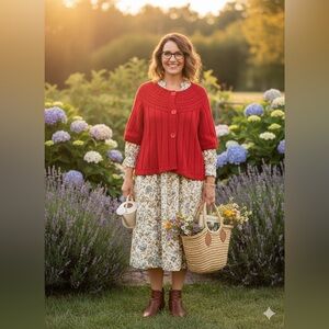RQT Vibrant Red Knit Cardigan with 3/4 sleeves
